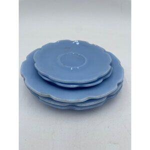 Jeannette Cherry Blossom Child's 2 Saucers 3 Plates Delphite Blue 4.5" Vintage